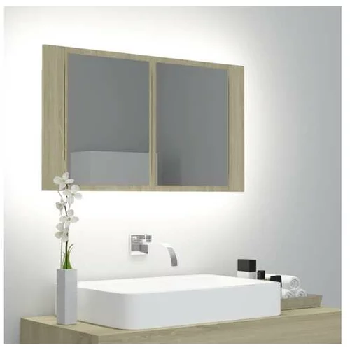  LED kopalniška omarica z ogledalom sonoma hrast 80x12x45 cm