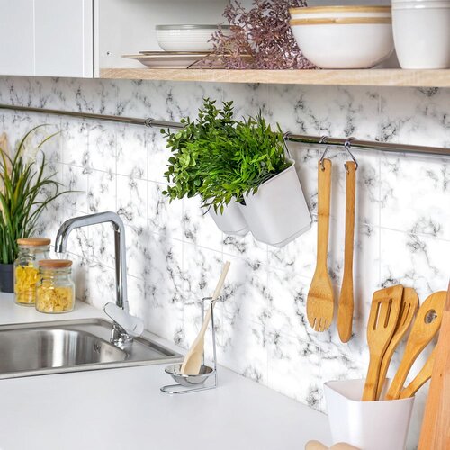 Ambiance Set od 24 zidnih samoljepljivih naljepnica Black and White Marble, 10 x 10 cm Slike