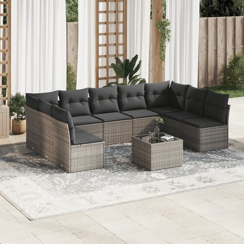 vidaXL 10-dijelni set vrtnih sofa od poliratana s jastucima sivi Cijene