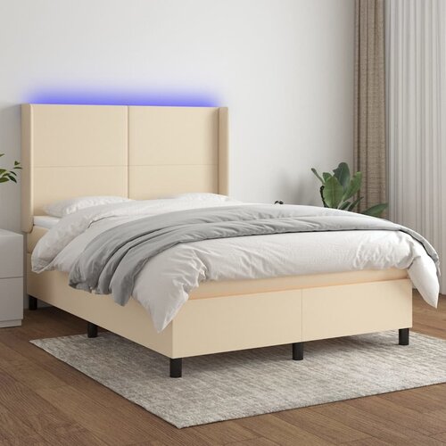  Krevet box spring s madracem LED krem 140x190 cm od tkanine Cijene