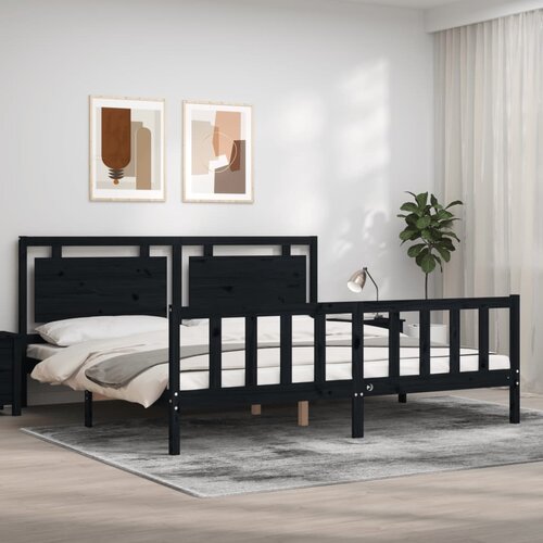 vidaXL Posteljni okvir z vzglavjem črn 200x200 cm trden les Cene