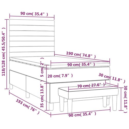  Krevet s oprugama i madracem tamnosivi 90 x 190 cm od tkanine Slike