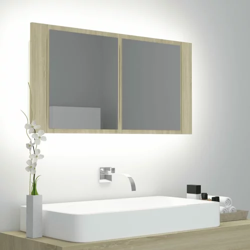 vidaXL LED kopalniška omarica z ogledalom sonoma hrast 90x12x45 cm