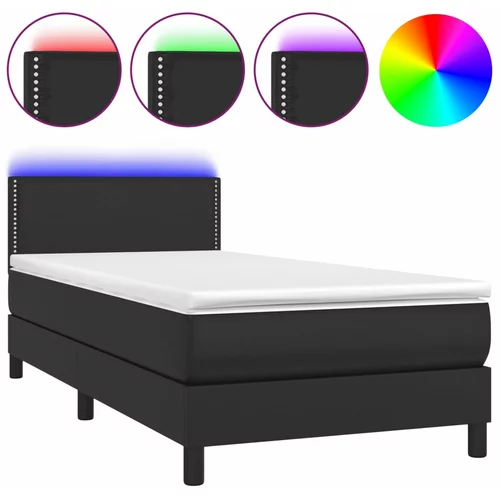 vidaXL Box spring postelja z vzmetnico LED črn 90x190 cm umetno usnje, (20725591)