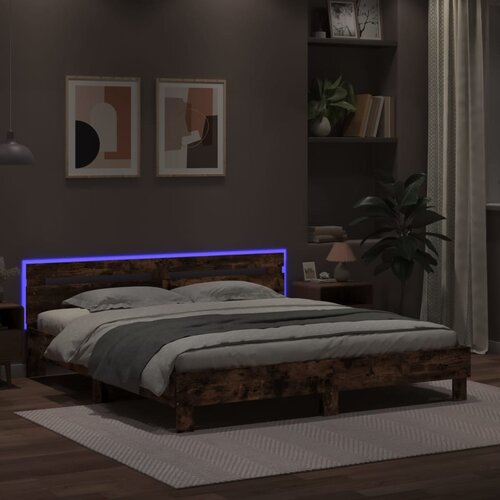  Okvir za krevet s uzglavljem i LED boja hrasta 180x200 cm Slike