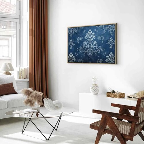  Slika - Retro Ornament Decorative Motif in Worn Blues 90x60 U prirodnom drvenom okviru Slike