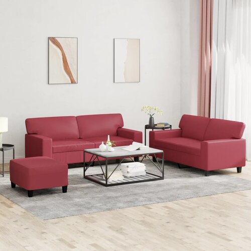  3-dijelni set sofa s jastucima boja vina od umjetne kože Cene