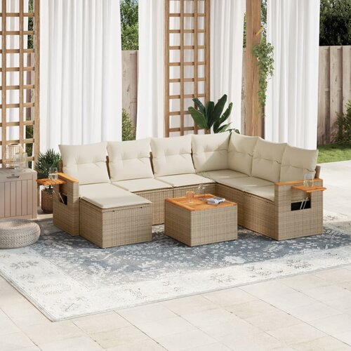 vidaXL 8-dijelni set vrtnih sofa od poliratana s jastucima bež Cijene