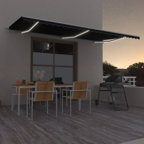 vidaXL Avtomatska tenda LED + senzor 600x350 cm antracitna Cene