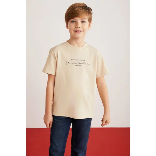 GRIMELANGE Rune Boy's 100% Cotton Short Sleeve Piece Printed Crew Neck Beige T-shirt