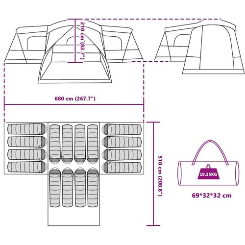  &amp;Scaron;otor Zelena 680 x 510 x 210 cm 185T poliester s PU premazom Slike