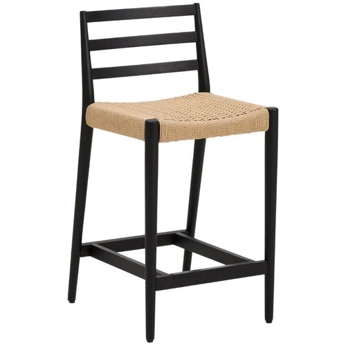 Kave Home Crna/u prirodnoj boji barska stolica od punog hrasta (visine sjedala 65 cm) Analy &ndash; Cijene