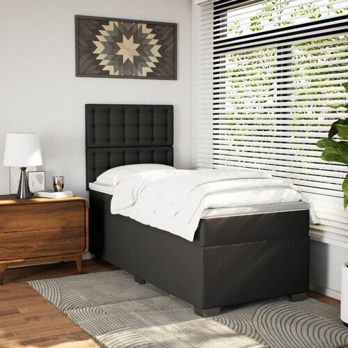  Krevet box spring s madracem crni za jednu osobu umjetna koža Slike