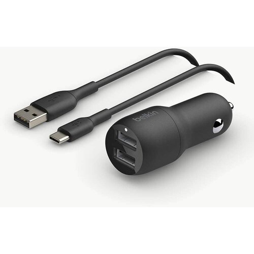 Belkin Dual USB-A Car Charger with A-C CCE001bt1MBK Slike