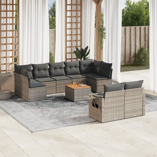 vidaXL 10-dijelni set vrtnih sofa od poliratana s jastucima sivi Cijene
