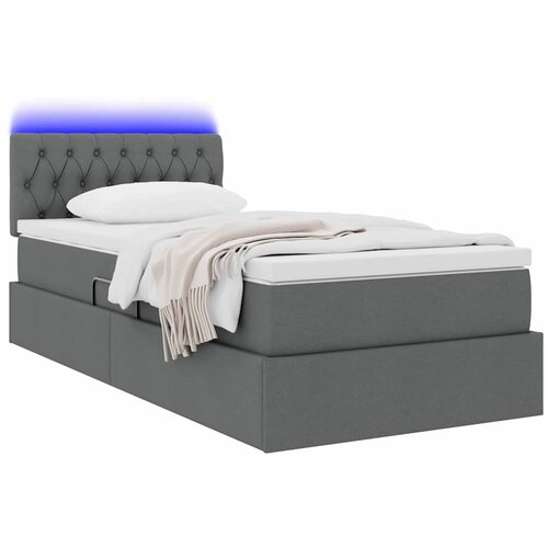  LED krevet za pohranu s madracem Tamnosiva 100 x 200 cm Tkanina Slike