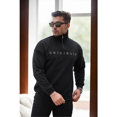 Dewberry 93671 Embroidered Zippered Oversize Mens Sweatshirt-BLACK Cijene