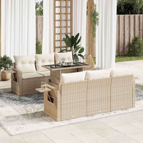 VidaXL 7-dijelni set vrtnih sofa od poliratana s jastucima bež Slike