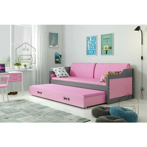 BMS Group Otroška postelja Dawid z dodatnim ležiščem - 80x190 cm - grafit/roza