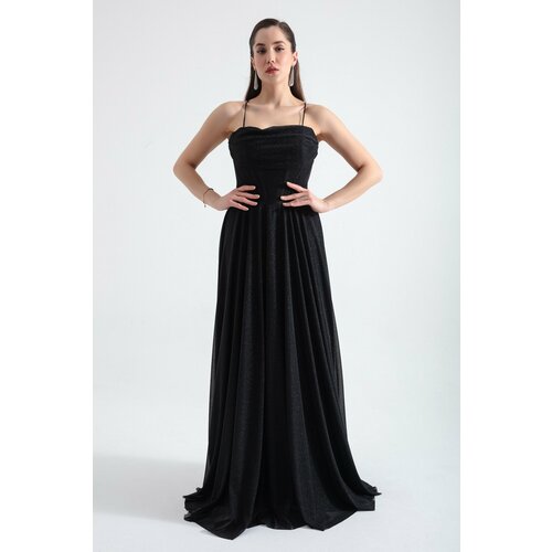 Lafaba Women's Black Underwire Corset Silvery Long Evening Dress Slike