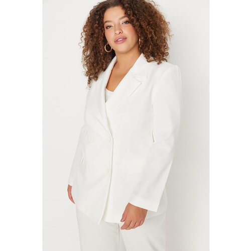 Trendyol Curve White Double Breasted Closure Jacket Slike