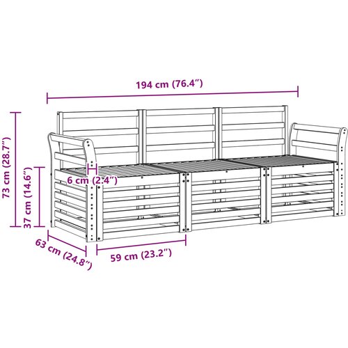  Setovi sofa 3 kom. Bijela Čvrsto drvo akacije 194 x 63 x 73 cm Slike