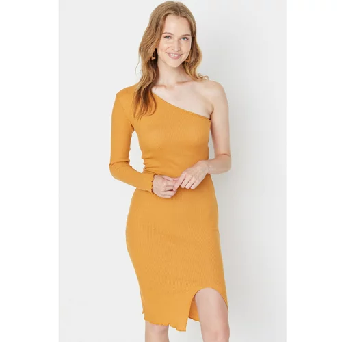 Trendyol Camel Camisole Bodycon Ribbed Knitted Dress