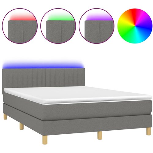 vidaXL Box spring postelja z vzmetnico LED temno siva 140x190 cm blago, (20937897) Cene