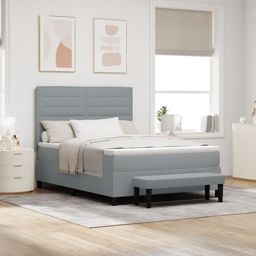 VidaXL Box Spring Krevet s Madracem &amp;amp; Klupom Svijetlo Siva 140x190 cm Tkanina Slike