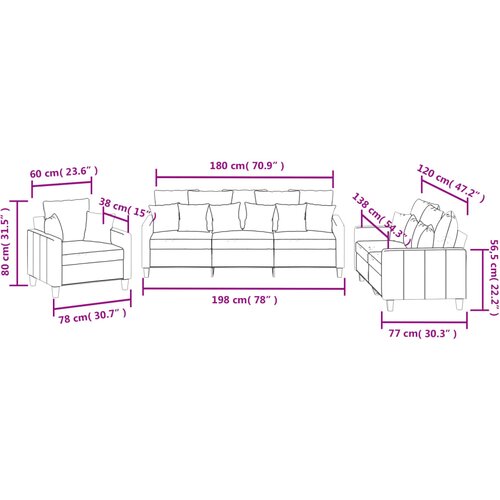  3-dijelni set sofa s jastucima crni od mikrovlakana Slike