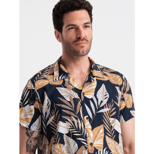 Ombre Viscose patterned men's short sleeve shirt - leaves OM-SHPS Cijene