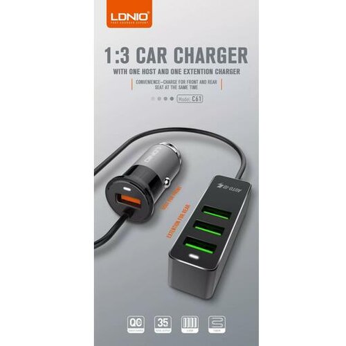 Ldnio Avto Adapter 12/24v C61 1usb Quick Charge + 3 Usb 35w Cene