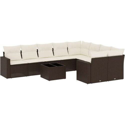 VidaXL 10-dijelni set vrtnih sofa od poliratana s jastucima smeđi Slike