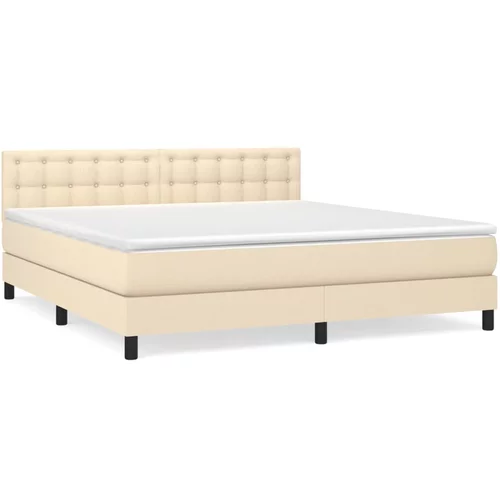 vidaXL Box spring postelja z vzmetnico krem 160x200 cm blago, (20894571)