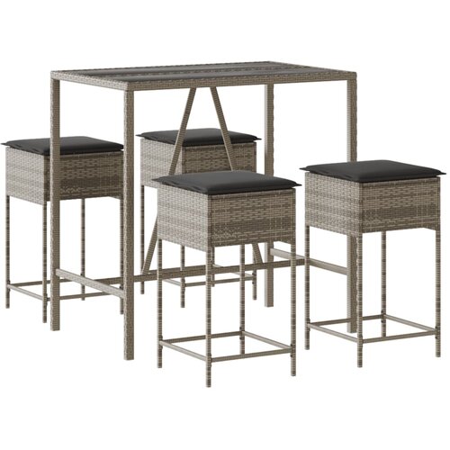  5-dijelni vrtni barski set od poliratana s jastucima sivi Siva 110 x 70 x 110 cm Slike