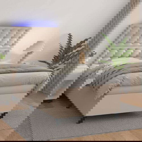  Krevet box spring madrac LED cappuccino 90x190cm umjetna koža Slike