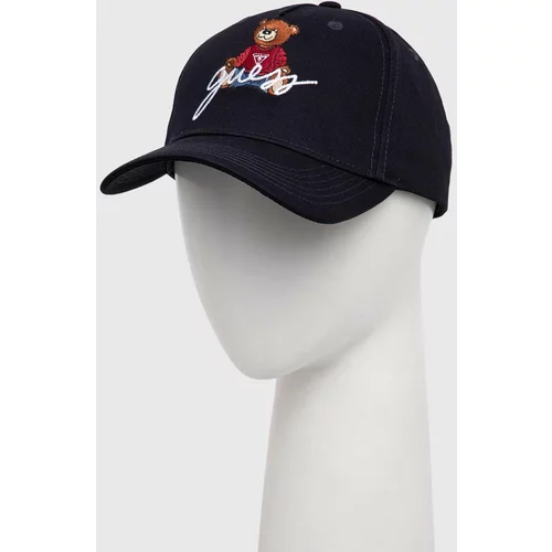 Guess Bombažna bejzbolska kapa mornarsko modra barva
