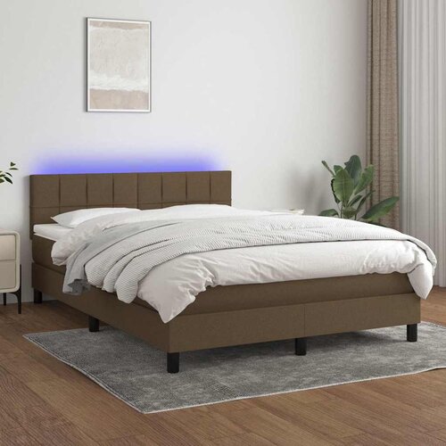  Krevet box spring s madracem LED tamnosmeđi 140x200 cm tkanina Cijene