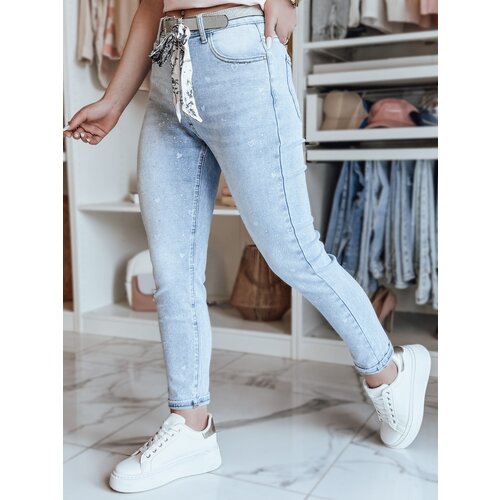 DStreet Spodnie damskie jeansowe slim fit w serca z paskiem SPARKYS niebieskie Slike