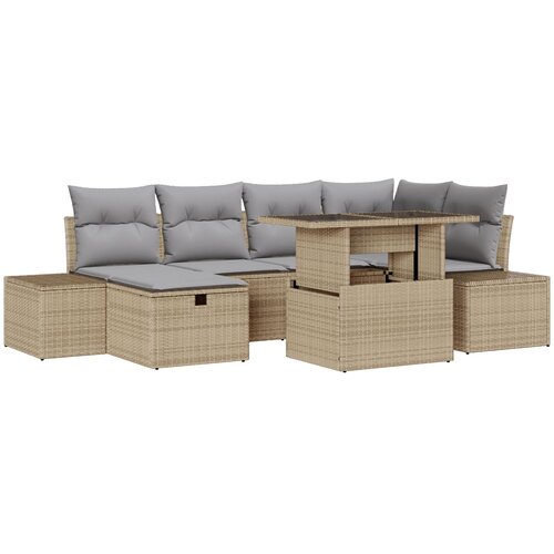 vidaXL 7-dijelni vrtni set sofa s jastučićima bež poli ratan Cene