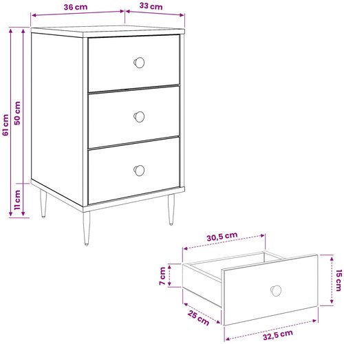  Noćni ormar ESSEN Crni hrast 36 x 33 x 61 cm Konstruirano drvo Slike