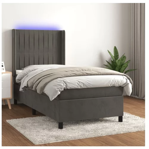  Box spring postelja z vzmetnico LED temno siva 80x200 cm žamet