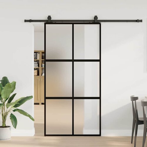 vidaXL Klizna vrata s priborom crna 102,5 x 205 cm kaljeno staklo Cijene