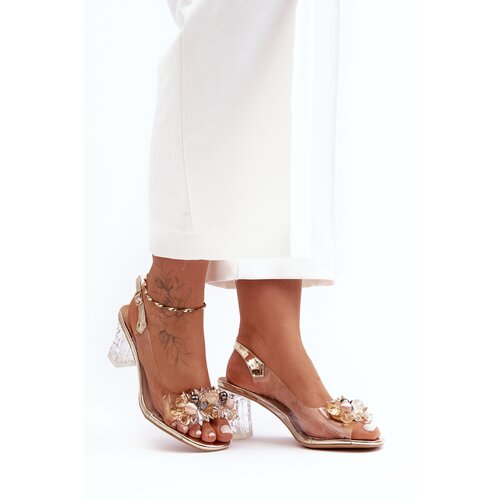 Kesi Decorated high-heeled sandals, gold S.Barski MR1037-16 Cene