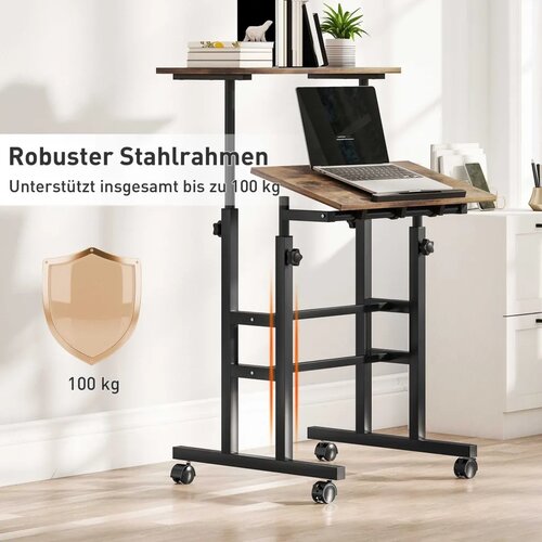  Radni stol s podesivom visinom kuhinjski stol s policom kotačići rustikalni smeđi računalni stol 60 x 60 x 70 5-120 cm Slike