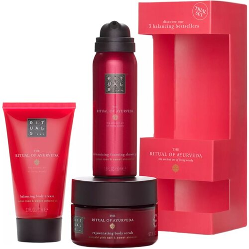 Rituals The Ritual Of Ayurveda 3 Balancing Bestsellers darilni set krema za telo The Ritual Of Ayurveda 70 ml + piling za telo The Ritual Of Ayurveda 125 g + pena za prhanje The Ritual Of Ayurveda 50 ml za ženske Cene