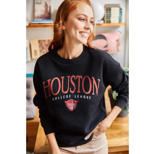 Olalook Women's Black Houston Printed Raised Sweatshirt Slike