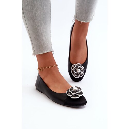 PS1 Women's Eco Leather Ballerina Flats with Decorative Detail Black Divinella Cene