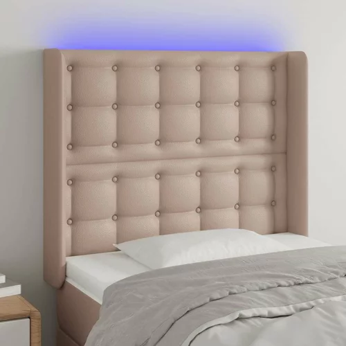  LED posteljno vzglavje kapučino 103x16x118/128 cm umetno usnje, (20932455)