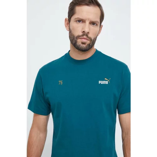 Puma Pamučna majica za muškarce, boja: zelena, s tiskom